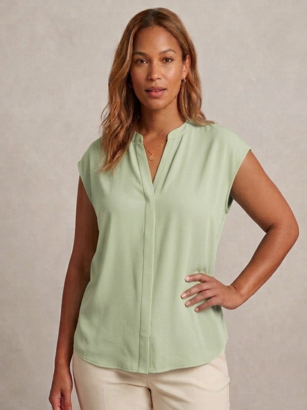 NWT ELOQUII Sage Green Draped Wrap Front V-Neck Blouse Top - Size 18 Casual Prep